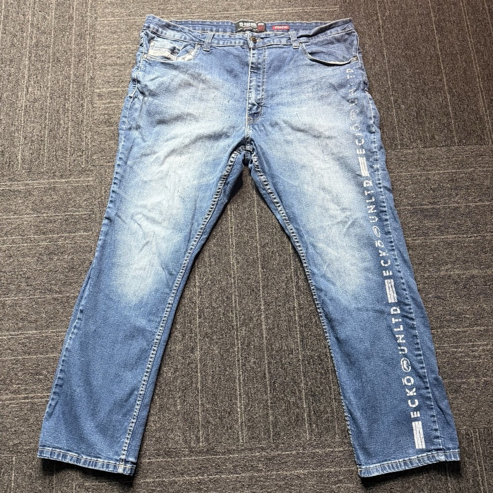 Ecko Unltd Jeans Men's 42x30(Fits Like 40x30) Athletic Fit Blue Denim Distressed